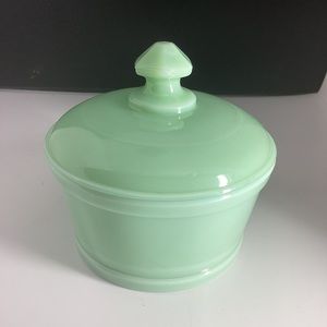 Mosser Green Jadeite Glass Butter Tub Cotton Jar Trinket Candy Dish Lidded